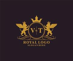 Initial VT Letter Lion Royal Luxury Heraldic,Crest Logo template in vector art for Restaurant, Royalty, Boutique, Cafe, Hotel, Heraldic, Jewelry, Fashion and other vector illustration.