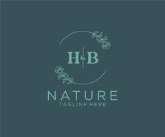 initial HB letters Botanical feminine logo template floral, editable premade monoline logo suitable, Luxury feminine wedding branding, corporate. vector