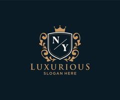 Initial NY Letter Royal Luxury Logo template in vector art for Restaurant, Royalty, Boutique, Cafe, Hotel, Heraldic, Jewelry, Fashion and other vector illustration.