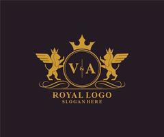 Initial VA Letter Lion Royal Luxury Heraldic,Crest Logo template in vector art for Restaurant, Royalty, Boutique, Cafe, Hotel, Heraldic, Jewelry, Fashion and other vector illustration.