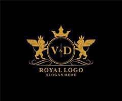 Initial VD Letter Lion Royal Luxury Heraldic,Crest Logo template in vector art for Restaurant, Royalty, Boutique, Cafe, Hotel, Heraldic, Jewelry, Fashion and other vector illustration.