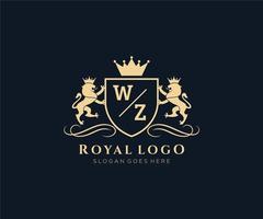Initial WZ Letter Lion Royal Luxury Heraldic,Crest Logo template in vector art for Restaurant, Royalty, Boutique, Cafe, Hotel, Heraldic, Jewelry, Fashion and other vector illustration.