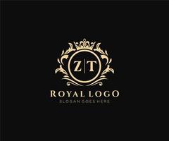 Initial ZT Letter Luxurious Brand Logo Template, for Restaurant, Royalty, Boutique, Cafe, Hotel, Heraldic, Jewelry, Fashion and other vector illustration.