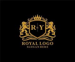 plantilla de logotipo de lujo real de león de letra inicial ry en arte vectorial para restaurante, realeza, boutique, cafetería, hotel, heráldica, joyería, moda y otras ilustraciones vectoriales. vector