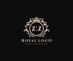 Initial ZZ Letter Luxurious Brand Logo Template, for Restaurant, Royalty, Boutique, Cafe, Hotel, Heraldic, Jewelry, Fashion and other vector illustration.