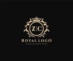 Initial ZC Letter Luxurious Brand Logo Template, for Restaurant, Royalty, Boutique, Cafe, Hotel, Heraldic, Jewelry, Fashion and other vector illustration.