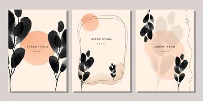 Set of autumn template. Japanese style cover, poster, placard, banner with watercolor leaves, branches, lines on beige background vector