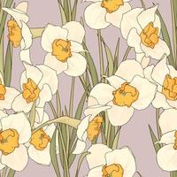 Gentle seamless pattern of white daffodils  on lilac background vector