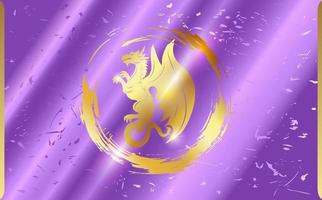 Golden dragon in a ring on a purple background. vector