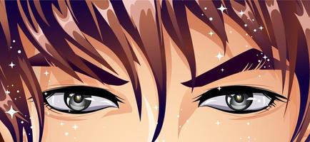 Grey eyes of a young man in anime style. vector