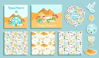 Passover vector design set, postcards, seamless patterns and stickers.