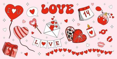 Vector cartoon retro objects and elements for Valentine's Day cards.