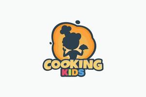 cookincooking kids logo with a combination of cooking kids lettering and a child carrying delicious food for any business especially for cooking class, restaurant, cafe, etc. vector