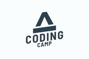 coding camp logo with a combination of strict inequality and a minus sign shaped like a tent. vector