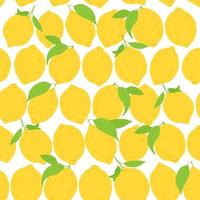 Seamless pattern with lemon fruits and leaves. Fruit repeating background. Vector illustration for fabric or wallpaper