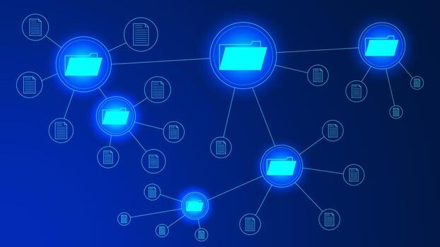 Document management system. DMS. Enterprise data management system. Business technology concept. Privacy data protection. Vector illustration.