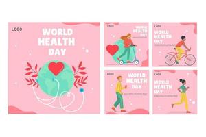 Hand drawn world health day instagram posts collection vector