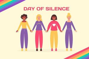 lgbt día de silencio. un grupo de personas de diferente Razas, afroamericano mujer participación manos vector