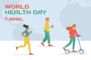 World health day background. People go in for sports, ride a bike vector