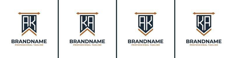 Letter AK and KA Pennant Flag Logo Set, Represent Victory. Suitable for any business with AK or KA initials. vector