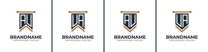 Letter AU and UA Pennant Flag Logo Set, Represent Victory. Suitable for any business with AU or UA initials. vector