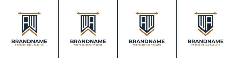 Letter AW and WA Pennant Flag Logo Set, Represent Victory. Suitable for any business with AW or WA initials. vector