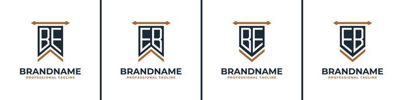 Letter BE and EB Pennant Flag Logo Set, Represent Victory. Suitable for any business with BE or EB initials. vector