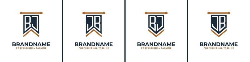 Letter BJ and JB Pennant Flag Logo Set, Represent Victory. Suitable for any business with BJ or JB initials. vector