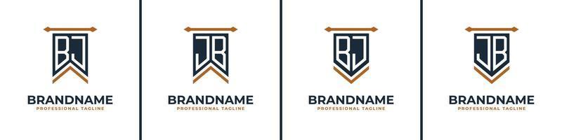 Letter BJ and JB Pennant Flag Logo Set, Represent Victory. Suitable for any business with BJ or JB initials. vector