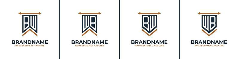 Letter BW and WB Pennant Flag Logo Set, Represent Victory. Suitable for any business with BW or WB initials. vector