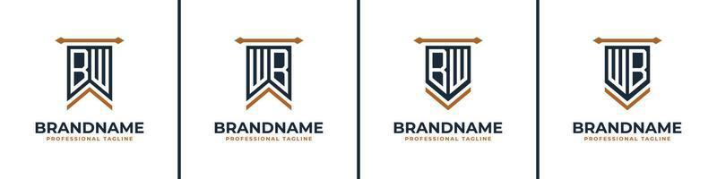 Letter BW and WB Pennant Flag Logo Set, Represent Victory. Suitable for any business with BW or WB initials. vector