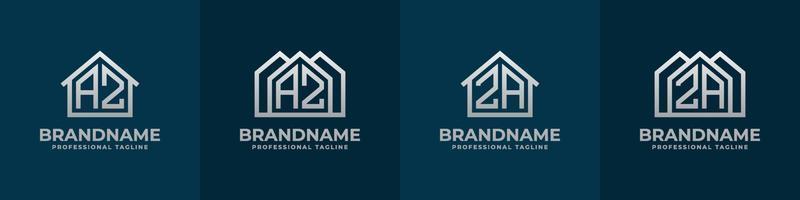 Letter AZ and ZA Home Logo Set. Suitable for any business related to house, real estate, construction, interior with AZ or ZA initials. vector