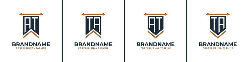 Letter AT and TA Pennant Flag Logo Set, Represent Victory. Suitable for any business with AT or TA initials. vector