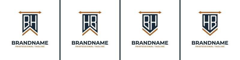 Letter BH and HB Pennant Flag Logo Set, Represent Victory. Suitable for any business with BH or HB initials. vector