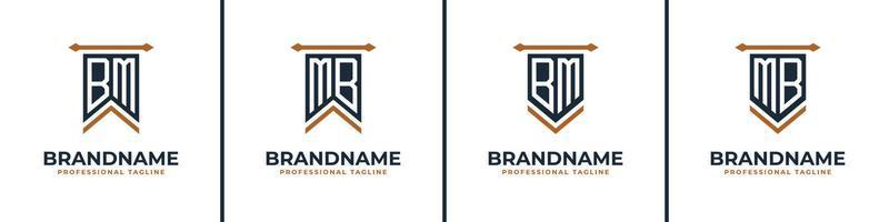 Letter BM and MB Pennant Flag Logo Set, Represent Victory. Suitable for any business with BM or MB initials. vector
