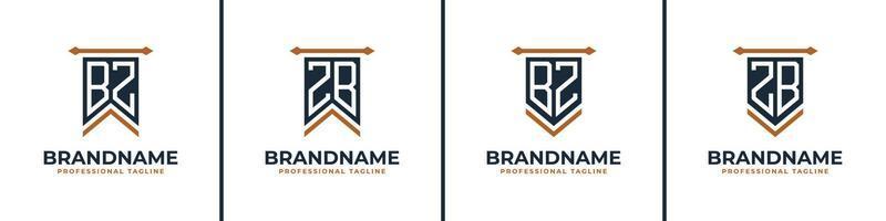 Letter BZ and ZB Pennant Flag Logo Set, Represent Victory. Suitable for any business with BZ or ZB initials. vector