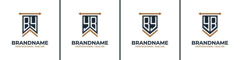 Letter BY and YB Pennant Flag Logo Set, Represent Victory. Suitable for any business with BY or YB initials. vector