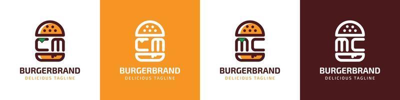 letra cm y mc hamburguesa logo, adecuado para ninguna negocio relacionado a hamburguesa con cm o mc iniciales. vector