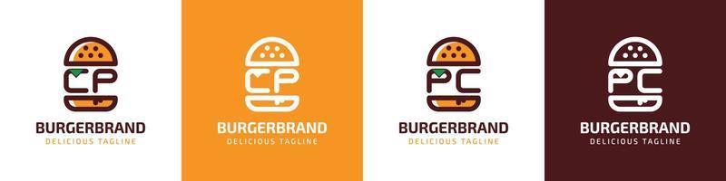 letra cp y ordenador personal hamburguesa logo, adecuado para ninguna negocio relacionado a hamburguesa con cp o ordenador personal iniciales. vector