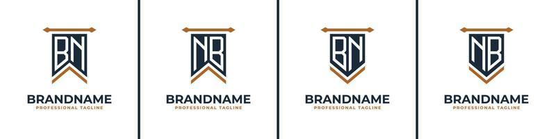 Letter BN and NB Pennant Flag Logo Set, Represent Victory. Suitable for any business with BN or NB initials. vector