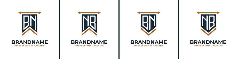 Letter BN and NB Pennant Flag Logo Set, Represent Victory. Suitable for any business with BN or NB initials. vector