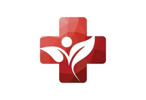 Low Poly Medical health care center Ayurvedic logo design, Vector illustration