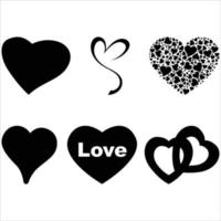 Love Heart Set Vector Silhouette Valentines Day Love Silhouette White  Background Hearts Vector
