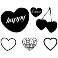 Heart Set Vector Silhouette Valentines Day Love Silhouette White  Background Hearts Vector