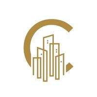 inicial C oro ciudad logo vector