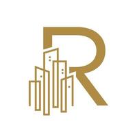 inicial r oro ciudad logo vector