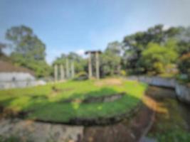 Defocused blurred photo of a chimpanzee or orangutan enclosure at the Ragunan Zoo.