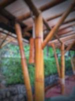 Defocused blurred photo of the exterior of a garden belonging to a typical Sundanese restaurant