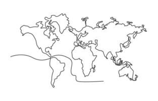 World Map with Outline One Stroke Line Art Style vector