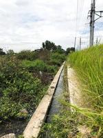 permanente irrigación canales a desigual arroz campos foto